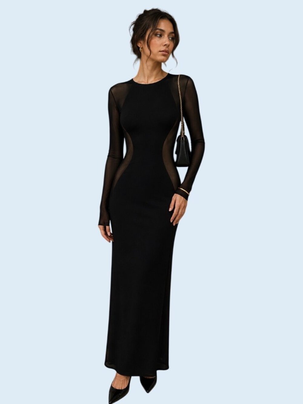 STELLA MCCARTNEY black maxi long sleeve gown dress size M